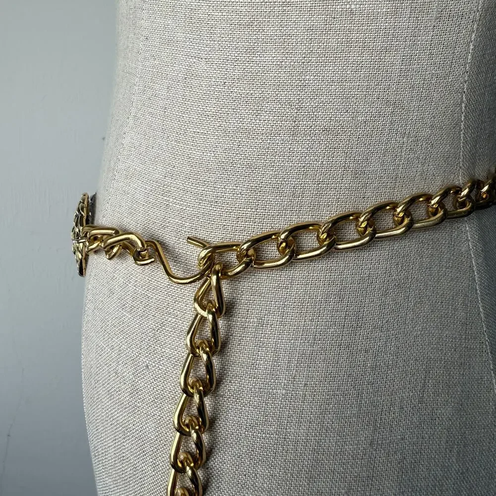 Vintage Disc Chain Belt Gold Silver Medallion Boho Glam Statement Size 55